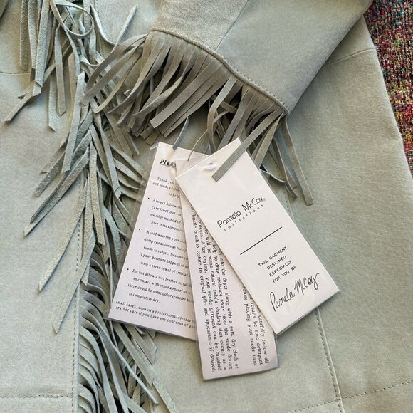 VTG Pamela McCoy Western Jacket Suede Leather Fringe Women's Green Size S NWT - Picture 8 of 11